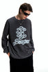 White Ink Printed Logo Long Sleeve Sweatshirt-Dark Grey